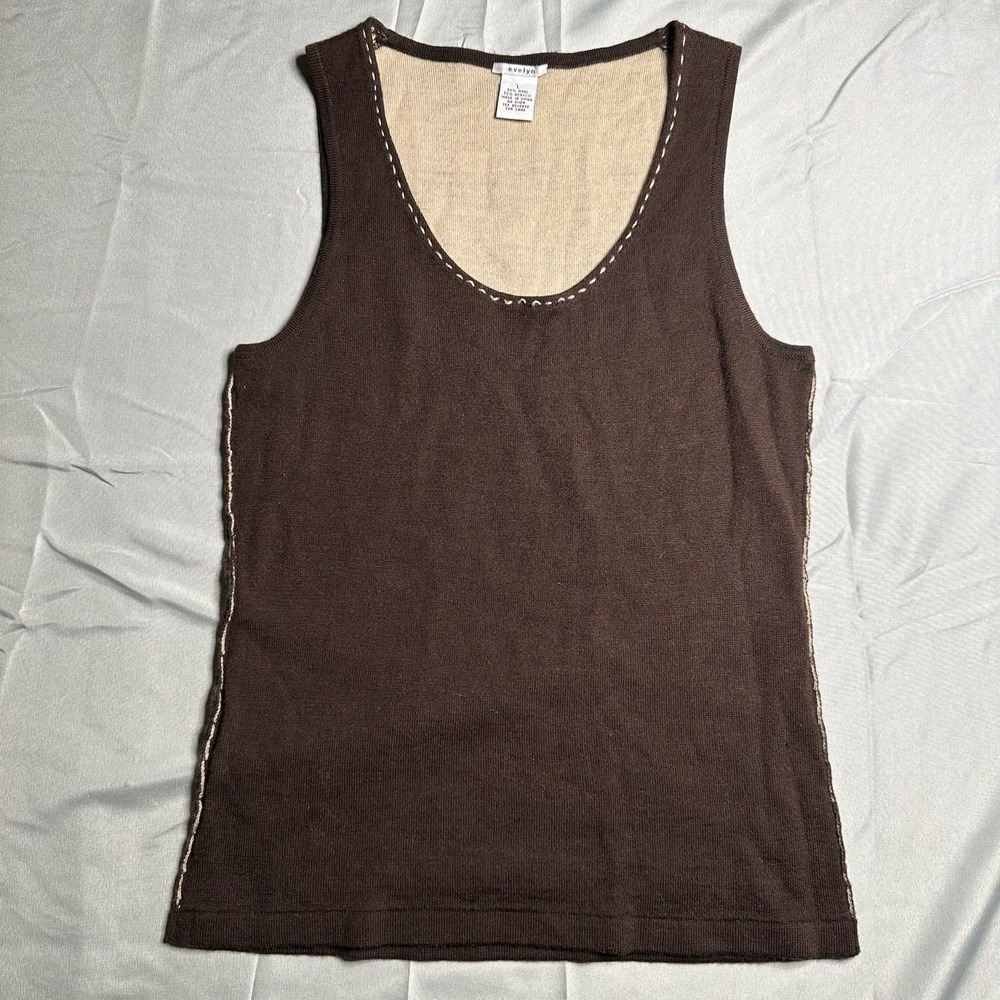 Evelyn Tank Top Wool V Neck Brown L Cabincore Granola Whimsi Nature Cottage